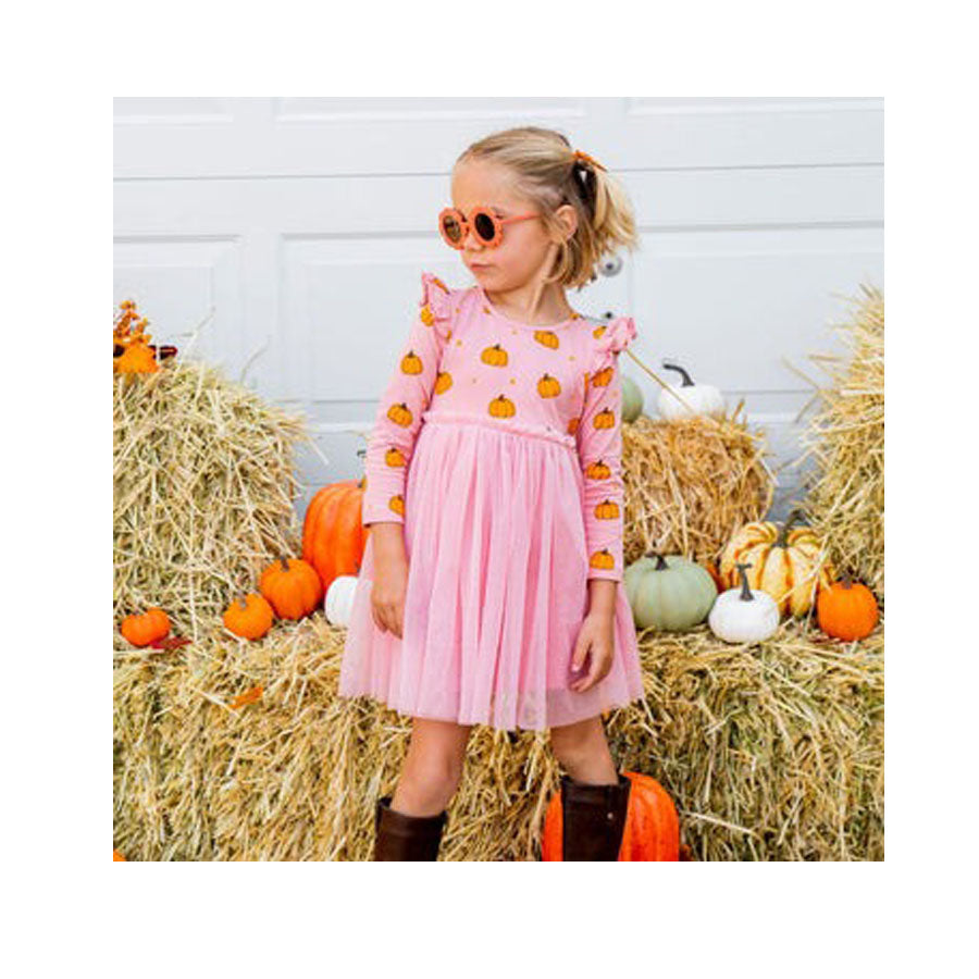 Pumpkin Blush Long Sleeve Tutu Dress-DRESSES & SKIRTS-Sweet Wink-Joannas Cuties