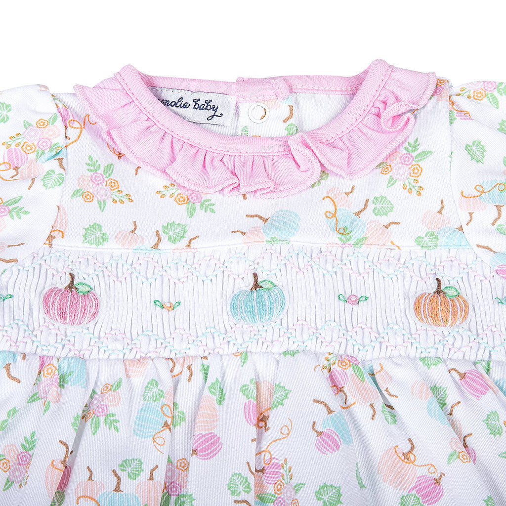 Pumpkin Blush Melon Smocked Printed Girl Footie