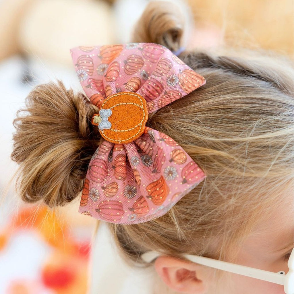 Pumpkin Daisy Blush Tulle Bow Clip