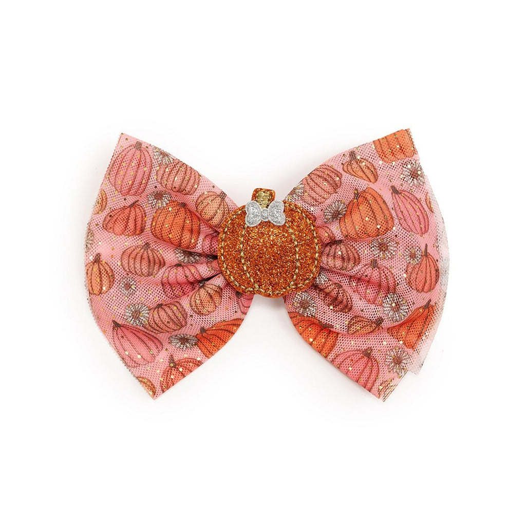 Pumpkin Daisy Blush Tulle Bow Clip