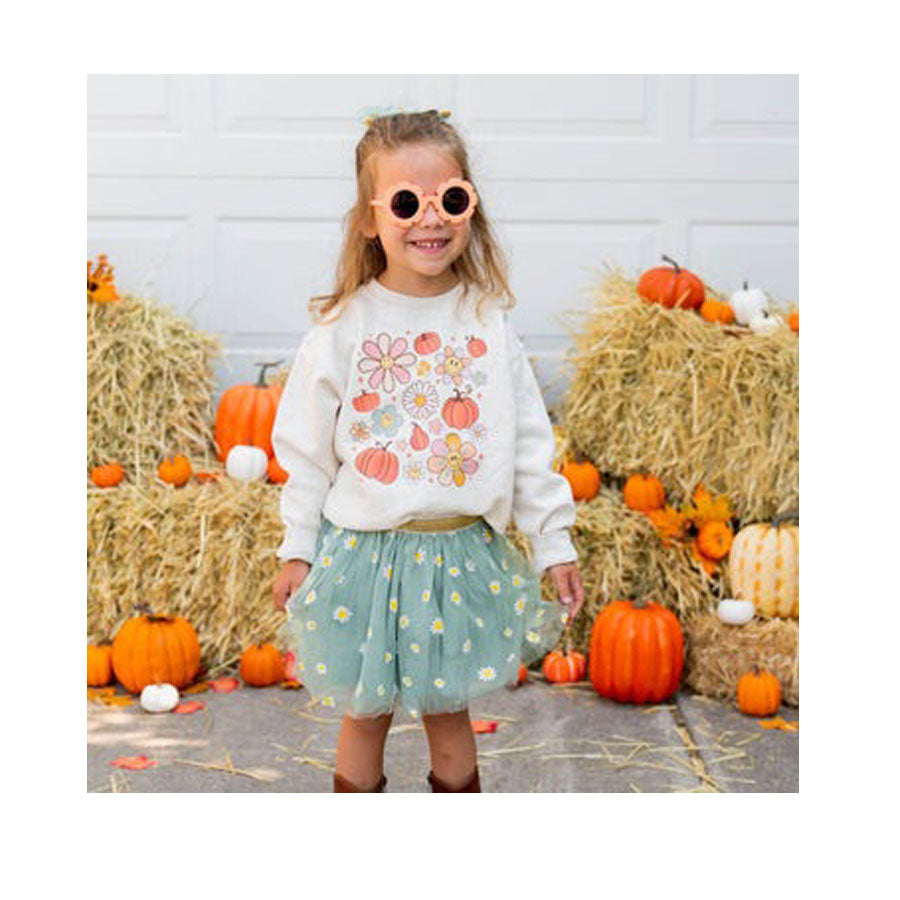 Pumpkin Daisy Doodle Sweatshirt - Natural-SWEATSHIRTS & HOODIES-Sweet Wink-Joannas Cuties
