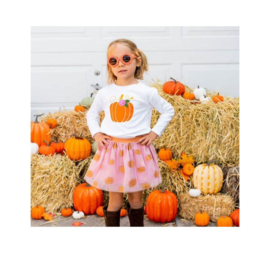 Pumpkin Rose Long Sleeve Shirt - White-TOPS-Sweet Wink-Joannas Cuties