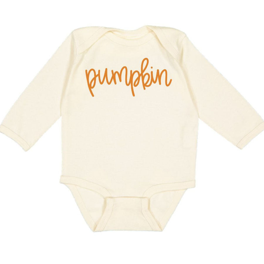 Pumpkin Long Sleeve Bodysuit - Natural-BODYSUITS-Sweet Wink-Joannas Cuties