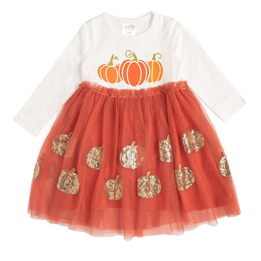 Pumpkin Long Sleeve Tutu Dress-DRESSES & SKIRTS-Sweet Wink-Joannas Cuties