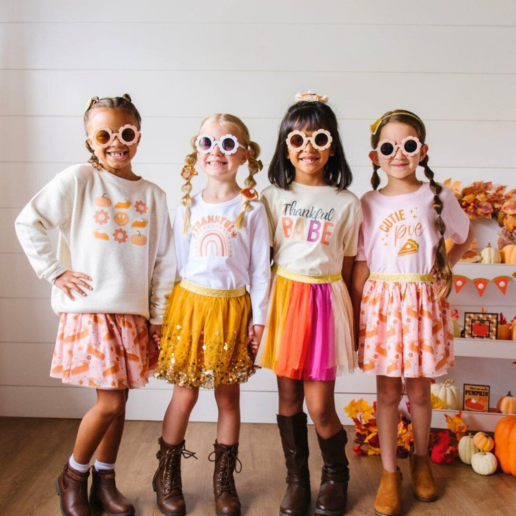 Pumpkin Pie Smiley Thanksgiving Sweatshirt - Kids Crewneck-SWEATSHIRTS & HOODIES-Sweet Wink-Joannas Cuties