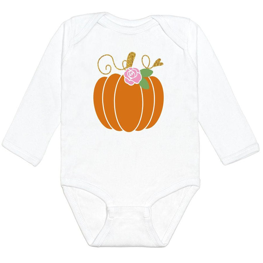 Pumpkin Rose Long Sleeve Bodysuit-BODYSUITS-Sweet Wink-Joannas Cuties