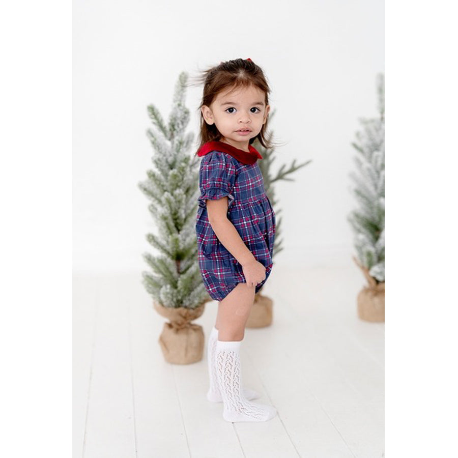 Quinn Collared Bubble in Holiday Plaid - Poplin Cotton-OVERALLS & ROMPERS-Ollie Jay-Joannas Cuties