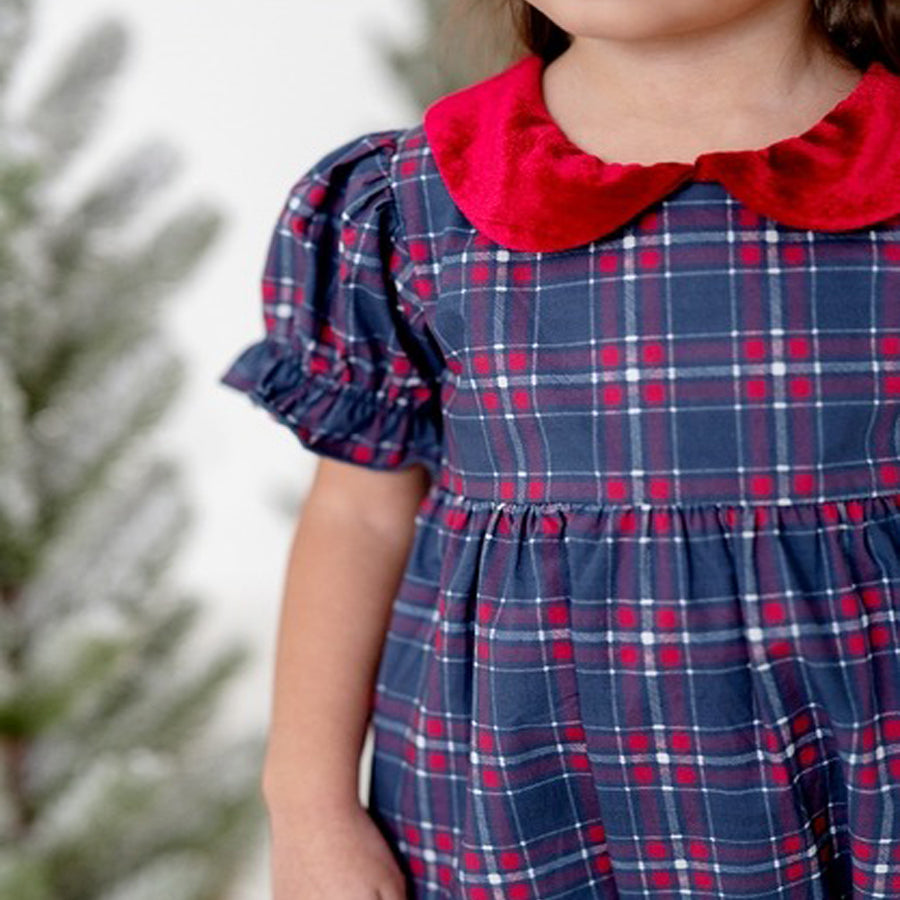 Quinn Collared Bubble in Holiday Plaid - Poplin Cotton-OVERALLS & ROMPERS-Ollie Jay-Joannas Cuties