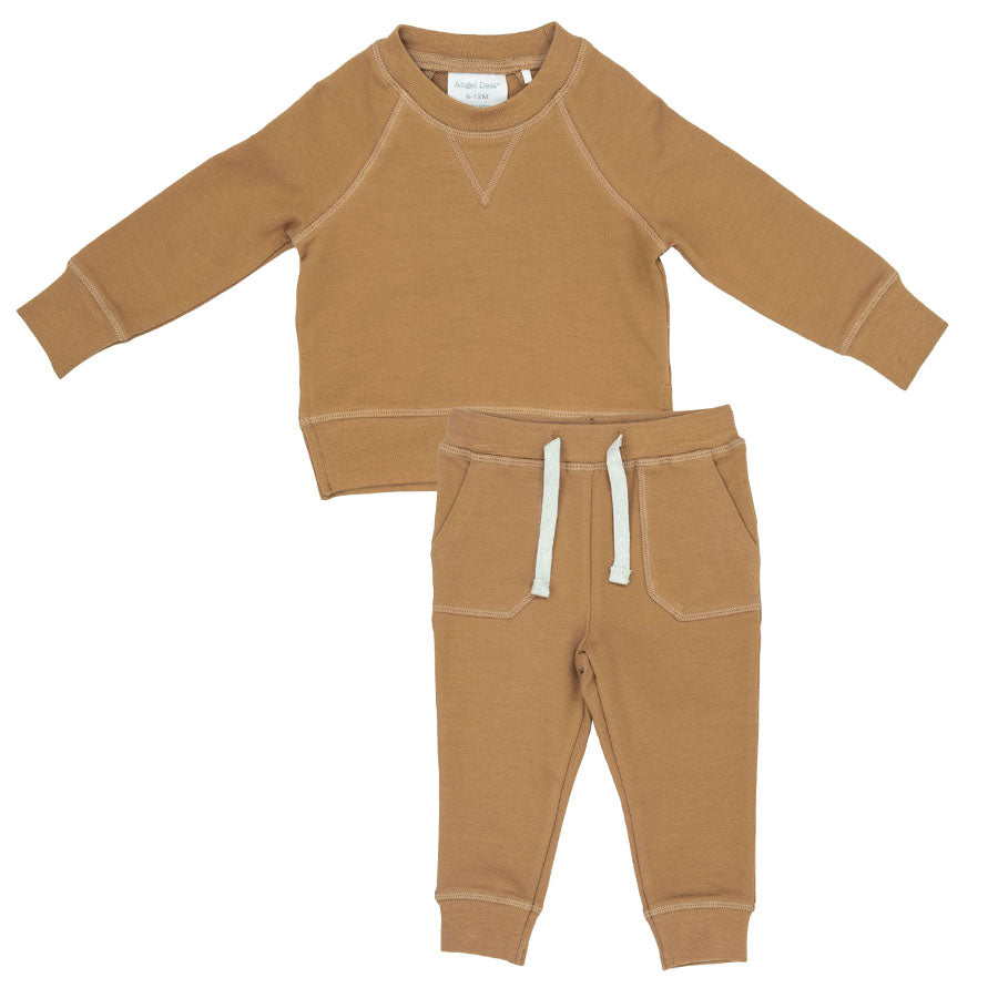 Raglan Organic Sweatshirt And Jogger Set - Pale Gold-OUTFITS-Angel Dear-Joannas Cuties