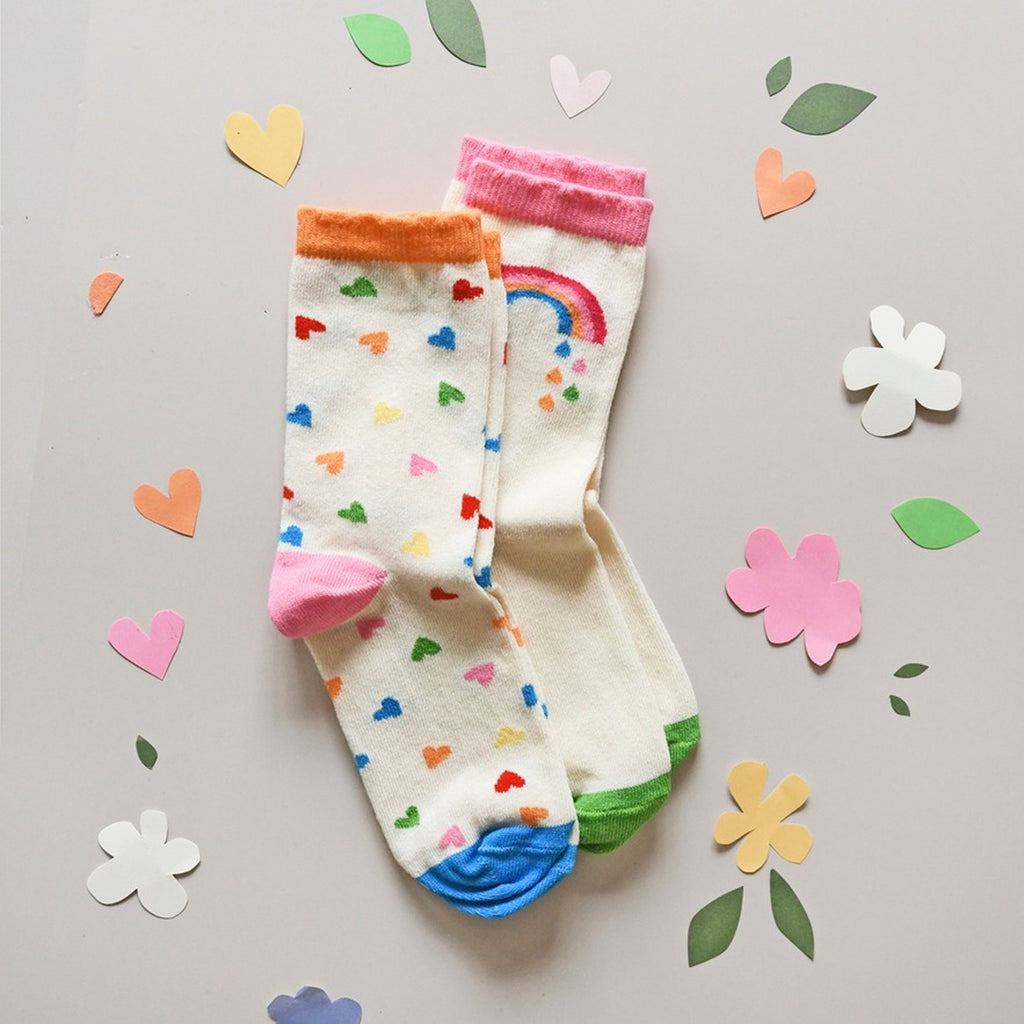 Rainbow Hearts 2 Pack Socks-SOCKS, TIGHTS & LEG WARMERS-Rockahula Kids-Joannas Cuties