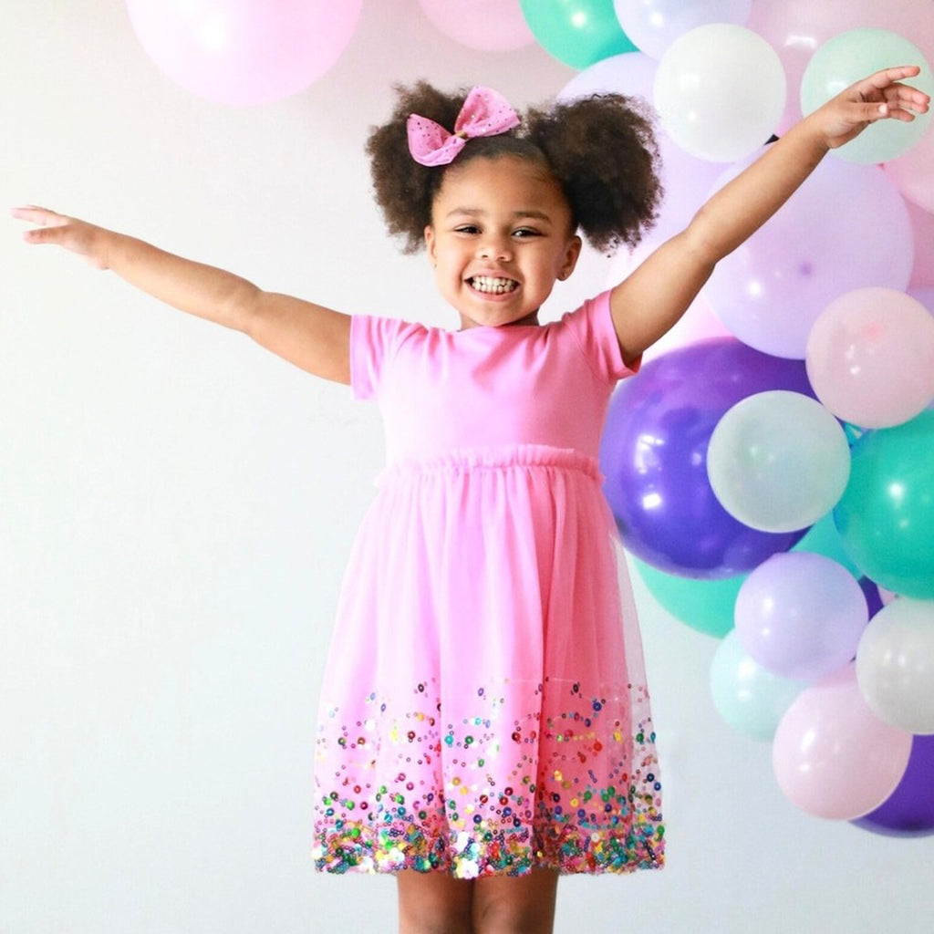 Raspberry Confetti Short Sleeve Tutu Dress - Kids Birthday