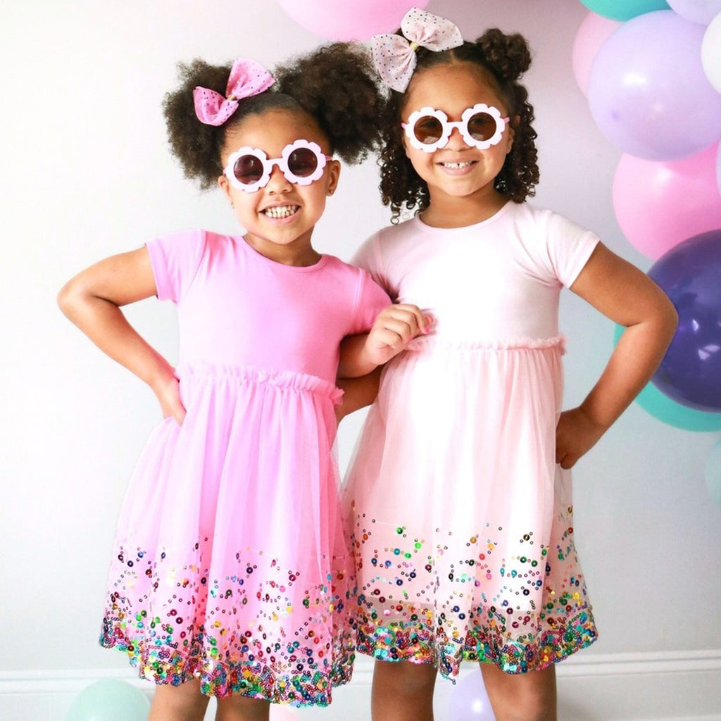Pink Confetti Short Sleeve Tutu Dress - Kids Birthday