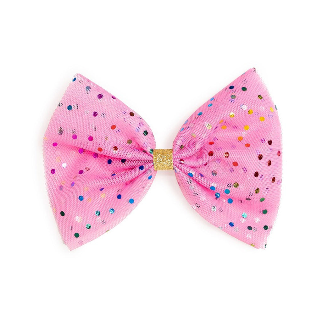 Raspberry Confetti Tulle Bow Clip - Kids Hair Clip