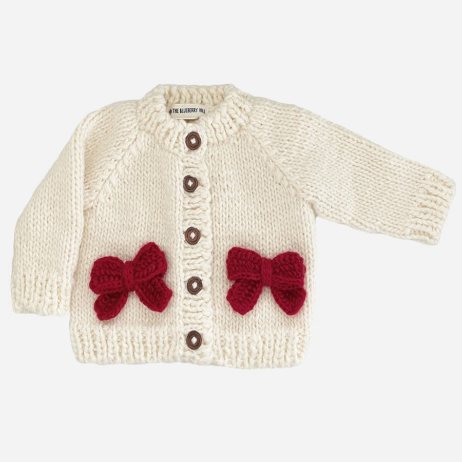 Red Bow Cardigan | Kids & Baby Sweater Christmas Holiday-CARDIGANS & SWEATERS-The Blueberry Hill-Joannas Cuties