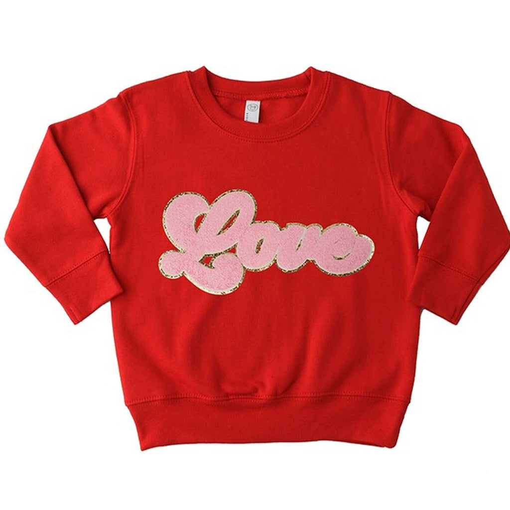 Red Chenille Love Sweatshirt-TOPS-Sparkle Sisters by Couture Clips-Joannas Cuties