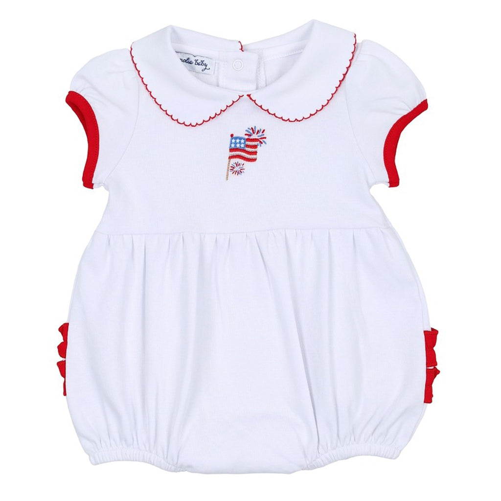 Red, White Blue! Red Emb Collared Ruffle Bubble