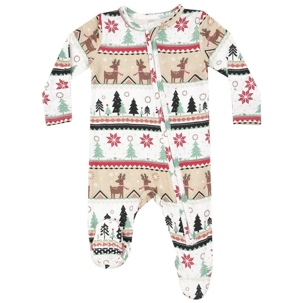 Reindeer Fair Isle - 2 Way Zipper Footie