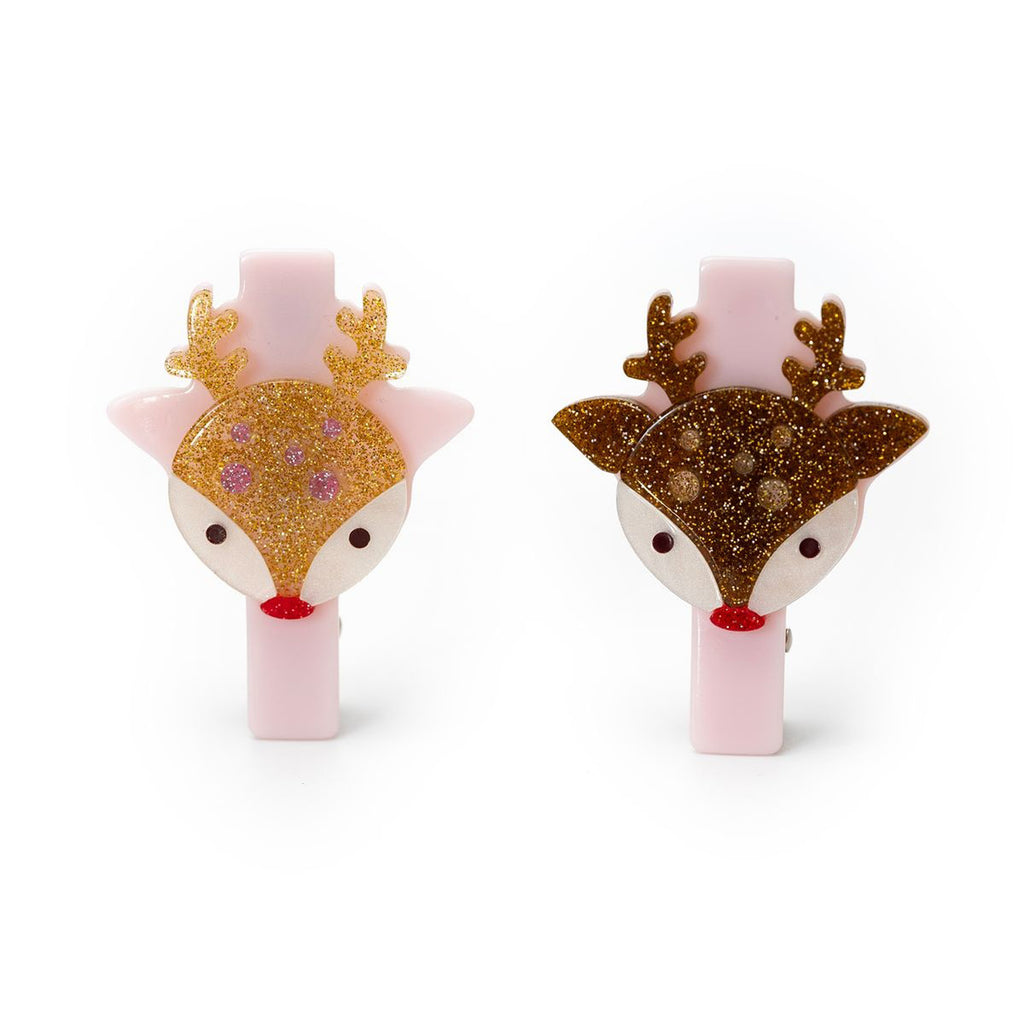 Reindeer Glitter Gold and Brown Hair Clips