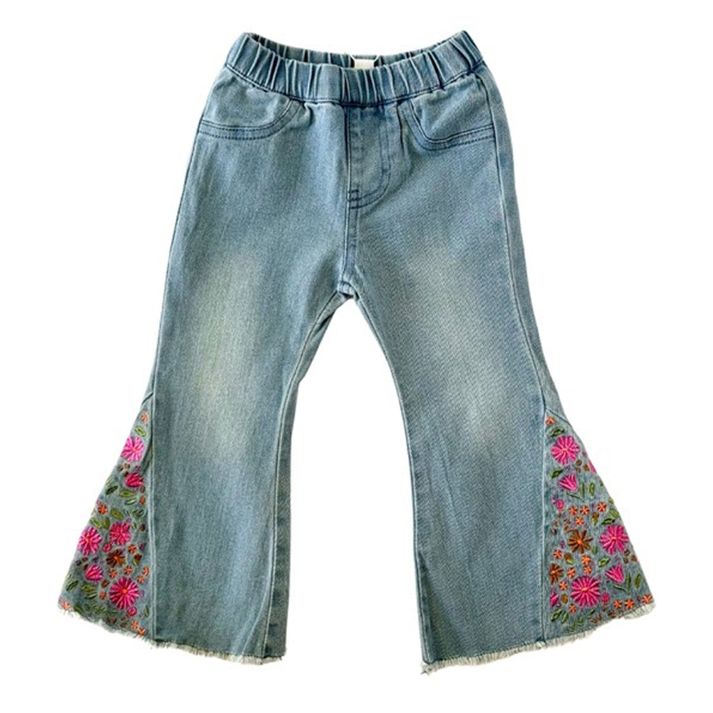 Renee Embroidered Bell Bottoms - Light Denim