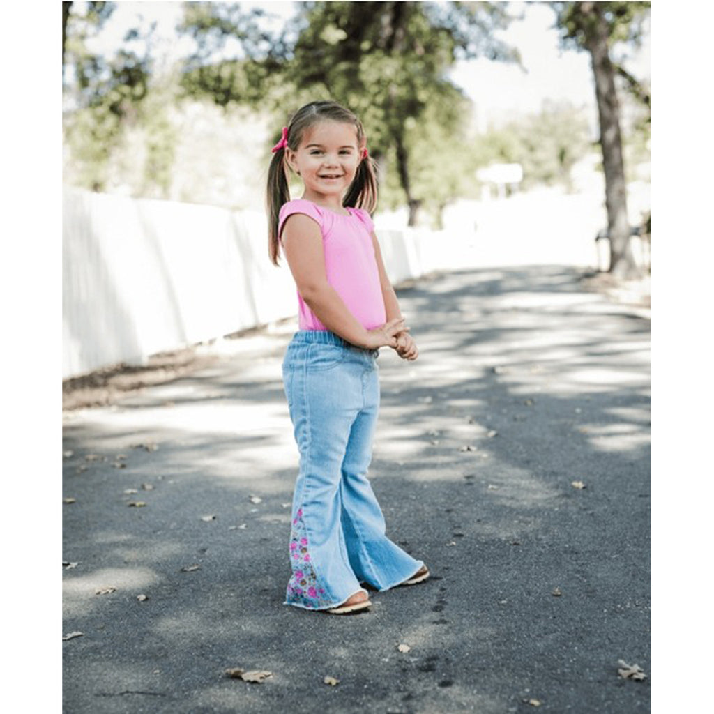 Renee Embroidered Bell Bottoms - Light Denim