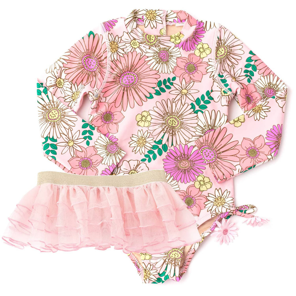 Cheerful Blossoms Princess Seam Ruffle Rash Guard Bikini – Sugar Babies  Children's Boutique/Meg's Shoppe