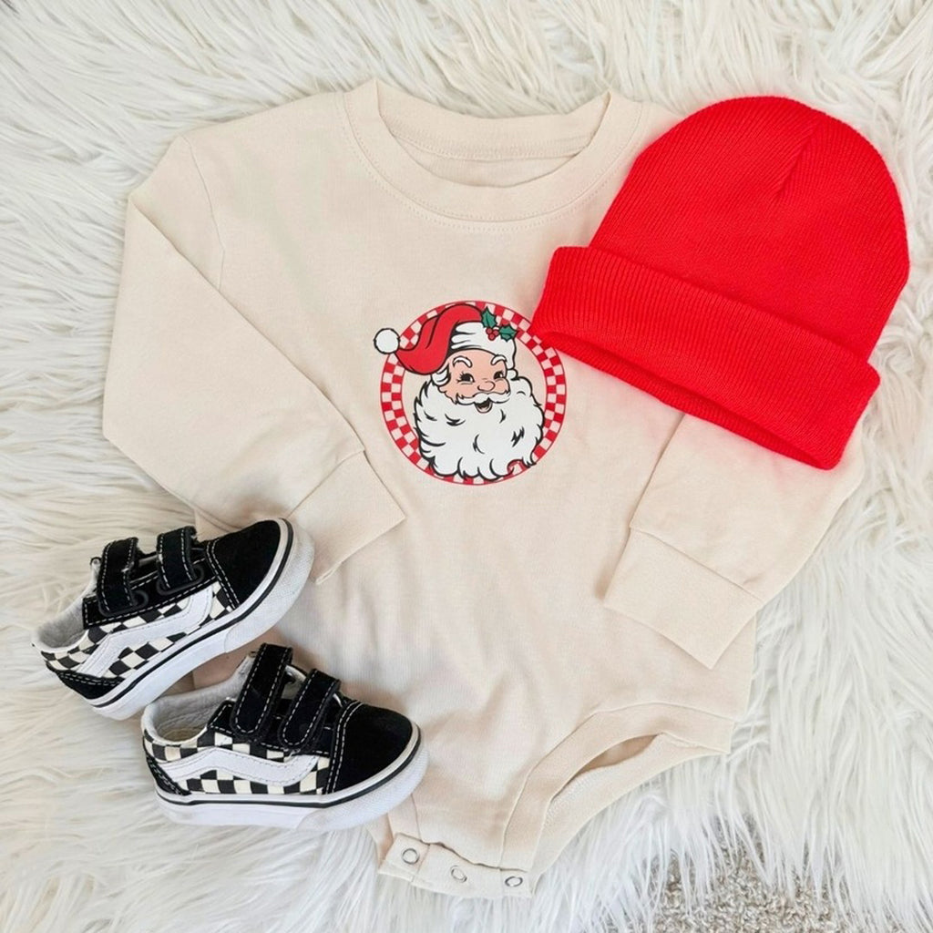 Retro Santa Christmas Long Sleeve Romper - Holiday Baby