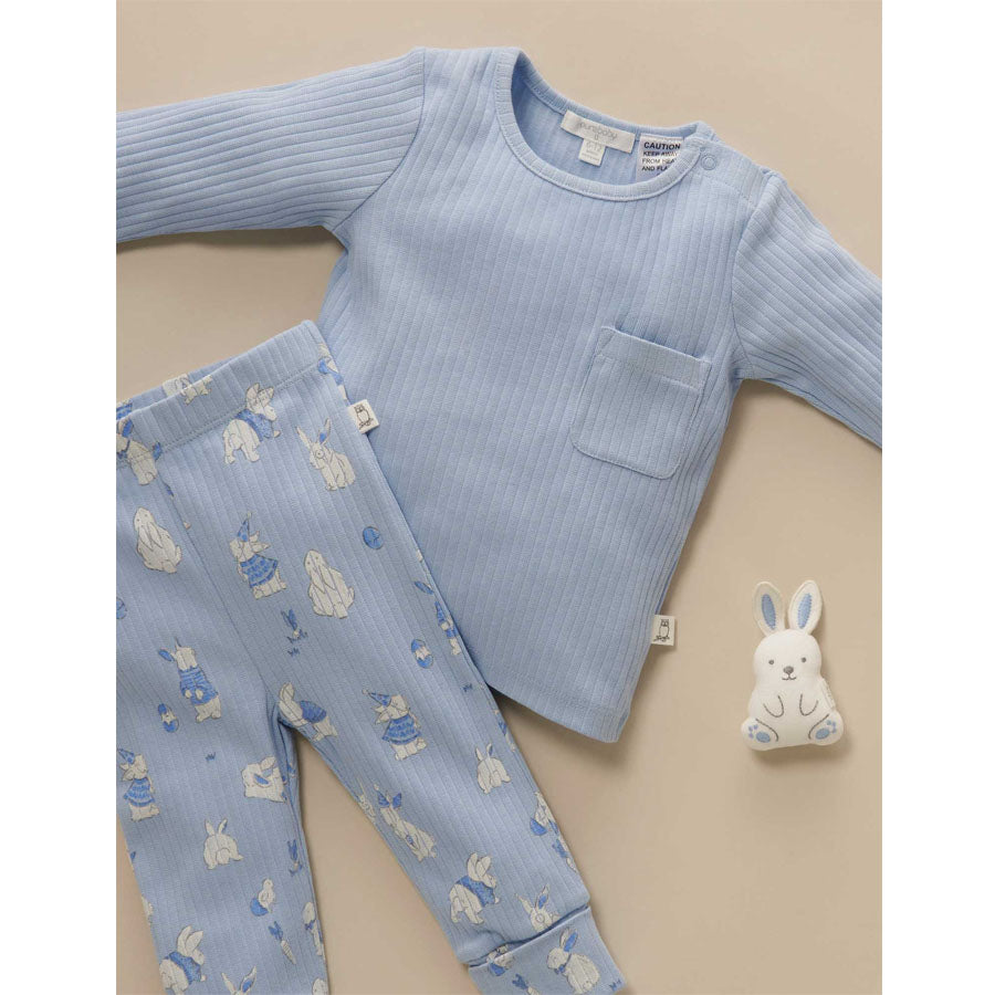 Rib PJ Set & Bunny Toy - Icicle Bunny-SLEEPWEAR-Purebaby-Joannas Cuties