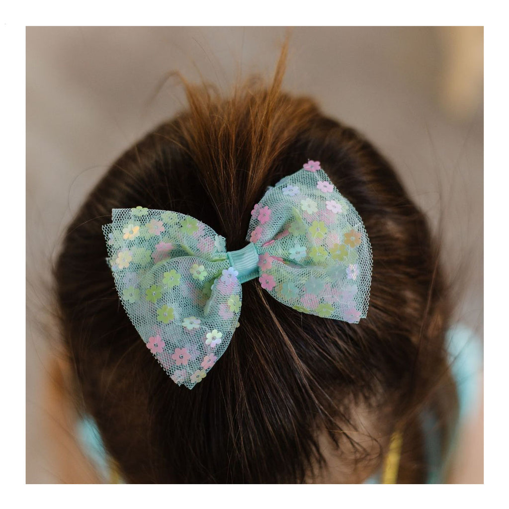 Robin's Egg Confetti Flower Bow Clip-HAIR CLIPS-Sweet Wink-Joannas Cuties