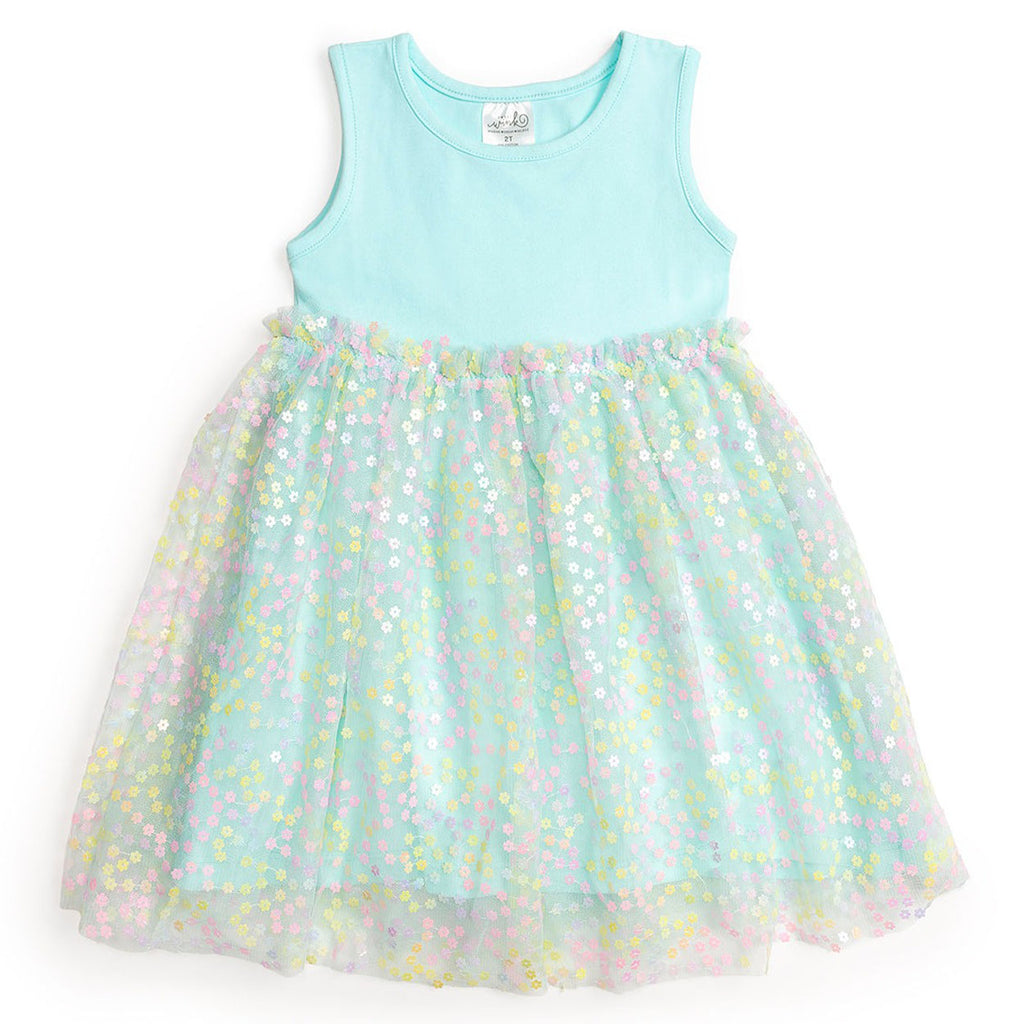 Robin's Egg Confetti Flower Tank Tutu Dress-DRESSES & SKIRTS-Sweet Wink-Joannas Cuties
