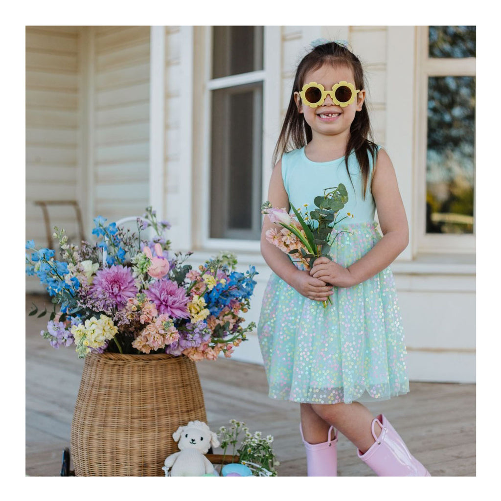 Robin's Egg Confetti Flower Tank Tutu Dress-DRESSES & SKIRTS-Sweet Wink-Joannas Cuties