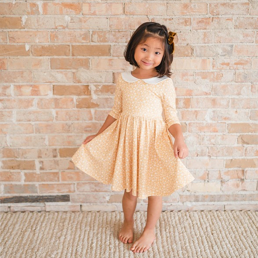 Rubina Twirl Dress In Custard Flora Pocket Twirl Dress-DRESSES & SKIRTS-Ollie Jay-Joannas Cuties