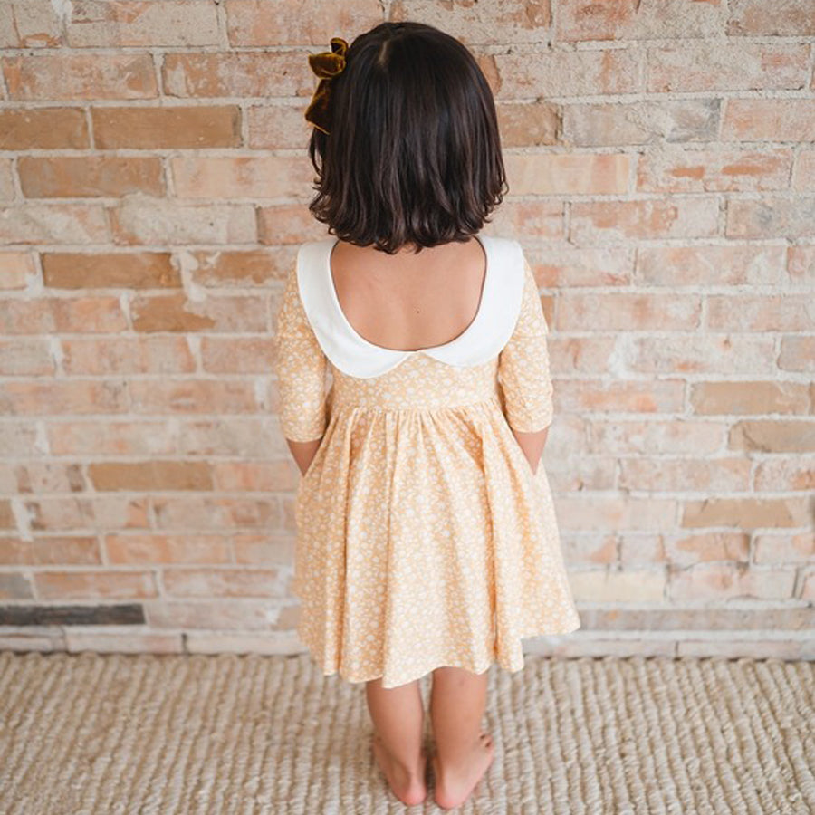 Rubina Twirl Dress In Custard Flora Pocket Twirl Dress-DRESSES & SKIRTS-Ollie Jay-Joannas Cuties