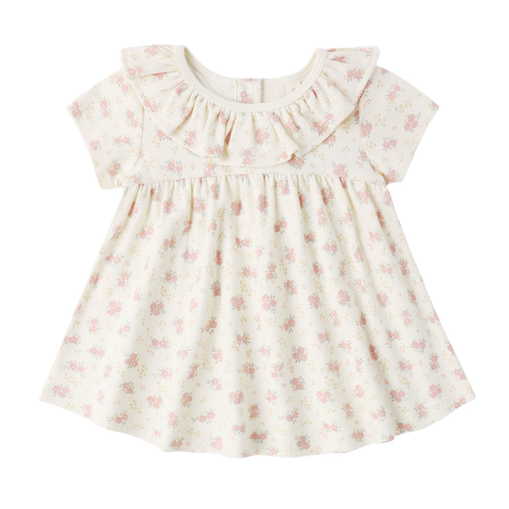 Ruffle Collar Jersey Dress Flower Field
