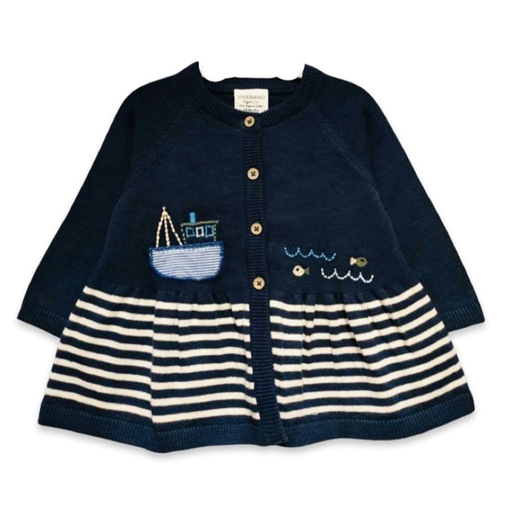 Sailboat Embroidered Flare Baby Sweater Knit Dress