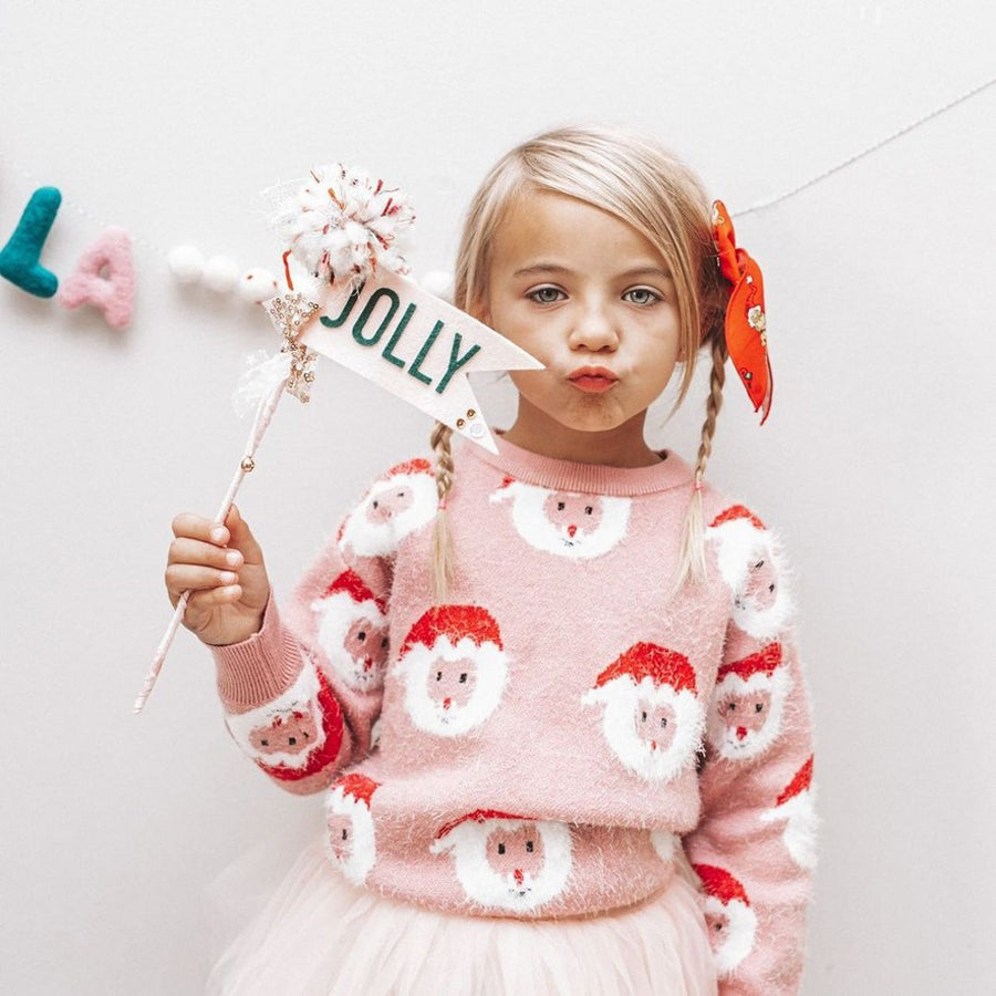 Santa Face Pullover Sweater in Blush-CARDIGANS & SWEATERS-Khloe Jean-Joannas Cuties