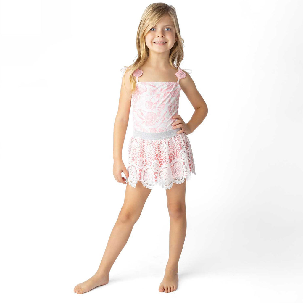 Seaside Toile Girls One Piece & Skirt Swimsuit Set