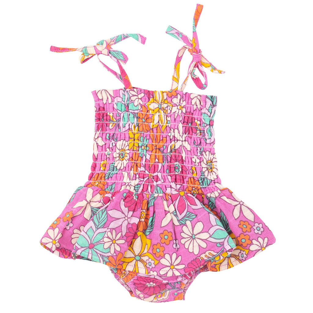 Smocked Bubble With Skirt - Tropical Retro Floral-DRESSES & SKIRTS-Angel Dear-Joannas Cuties