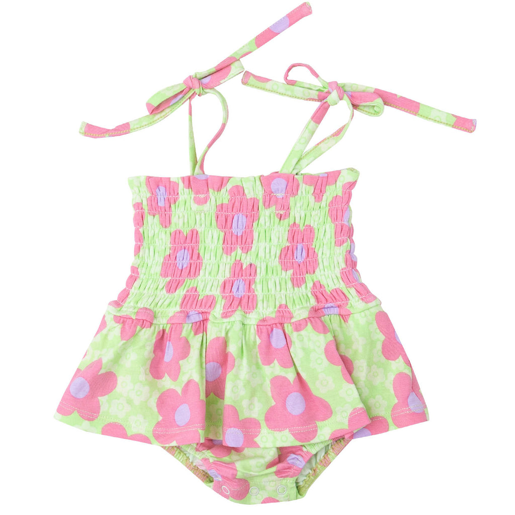 Smocked Bubble With Skirt - Daisy Pop-OVERALLS & ROMPERS-Angel Dear-Joannas Cuties