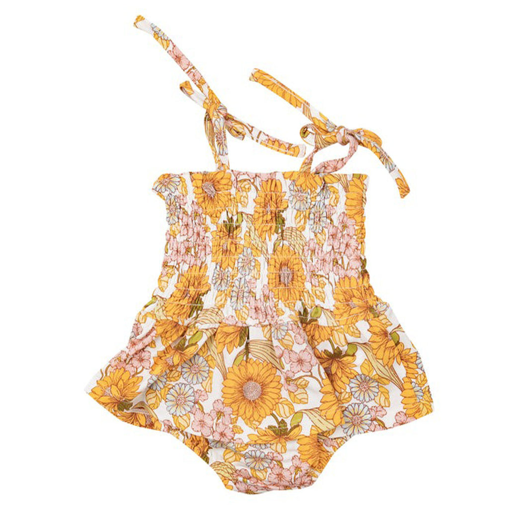 Smocked Bubble With Skirt - Sunflower Child