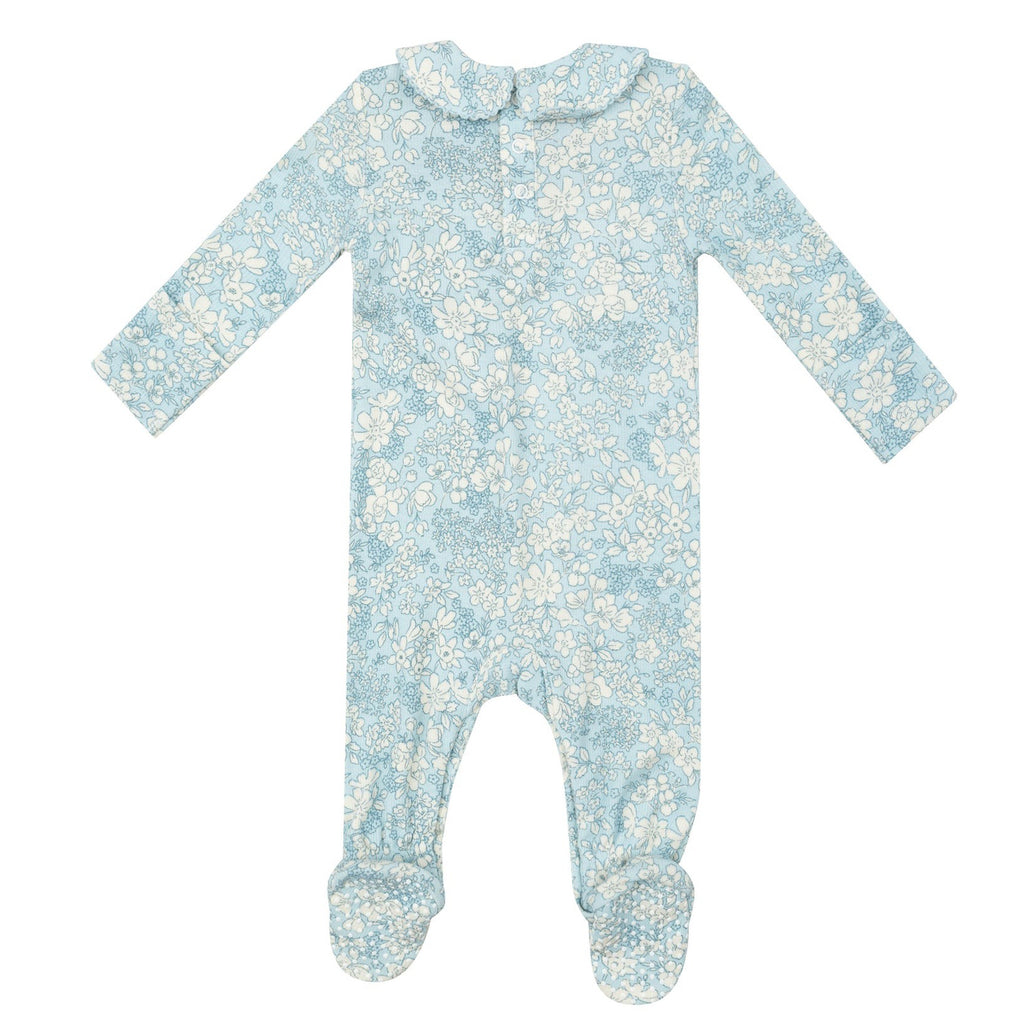 Smocked Peter Pan Footie - Blue Meadow Floral