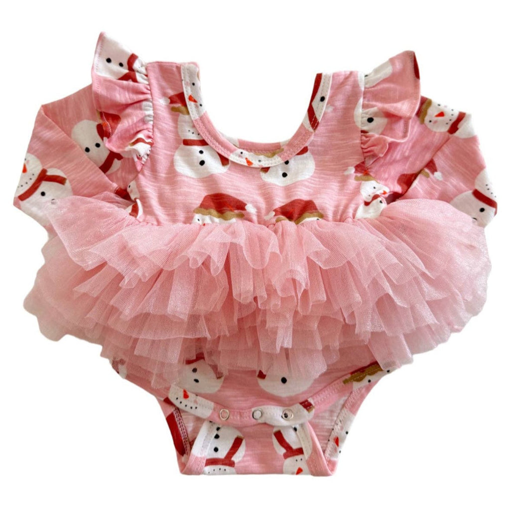 Snowman Pink / Organic Long Sleeve Tutu Bodysuit