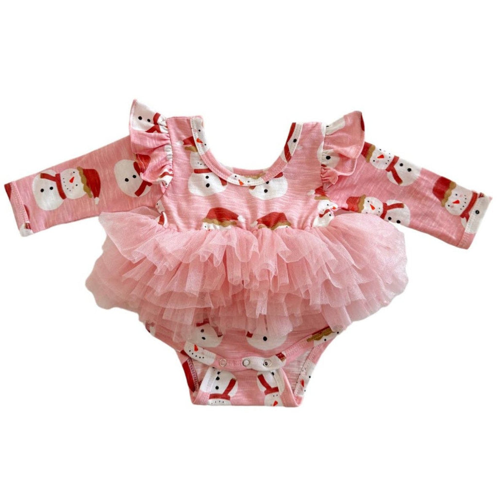 Snowman Pink / Organic Long Sleeve Tutu Bodysuit