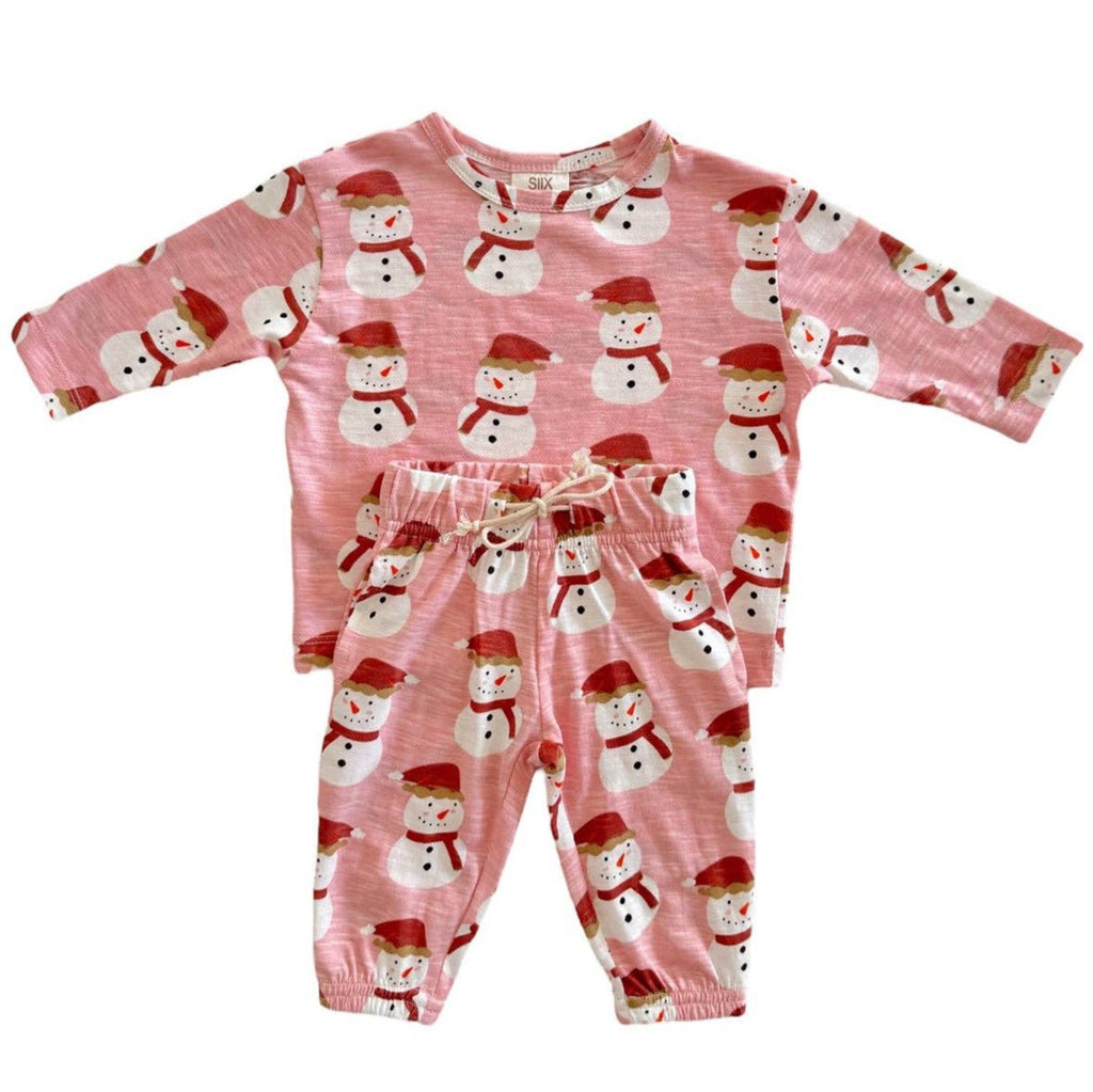 Snowman Pink / Organic Long Sleeve Tee & Pant Set