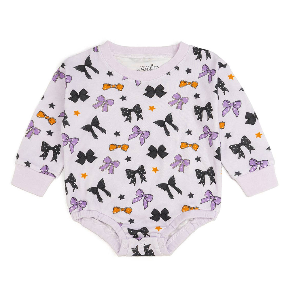 Spooky Bows Halloween Long Sleeve Romper - Lavender