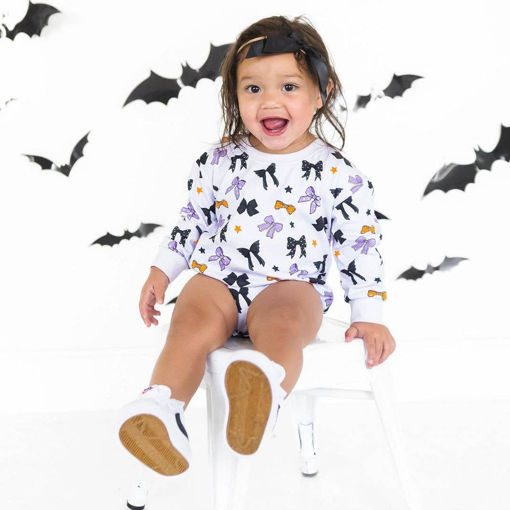 Spooky Bows Halloween Long Sleeve Romper - Lavender