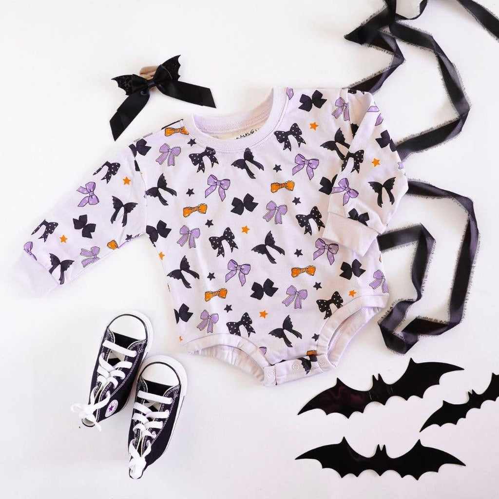 Spooky Bows Halloween Long Sleeve Romper - Lavender