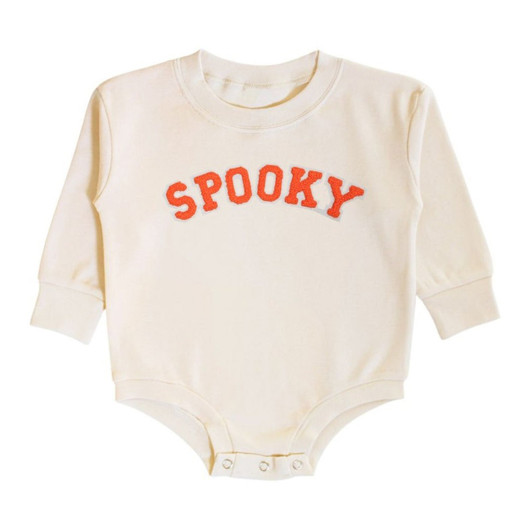 Spooky Patch Orange Halloween Long Sleeve Romper - Natural