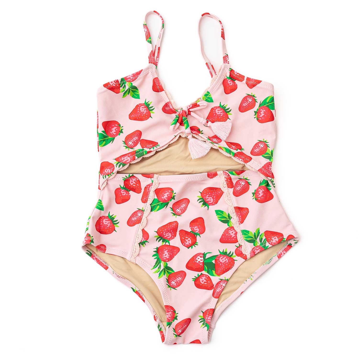 Shade Critters Girl's Strawberry Bliss Girls Crochet Trim Monokini One Piece Swimsuit 4t-14 y8