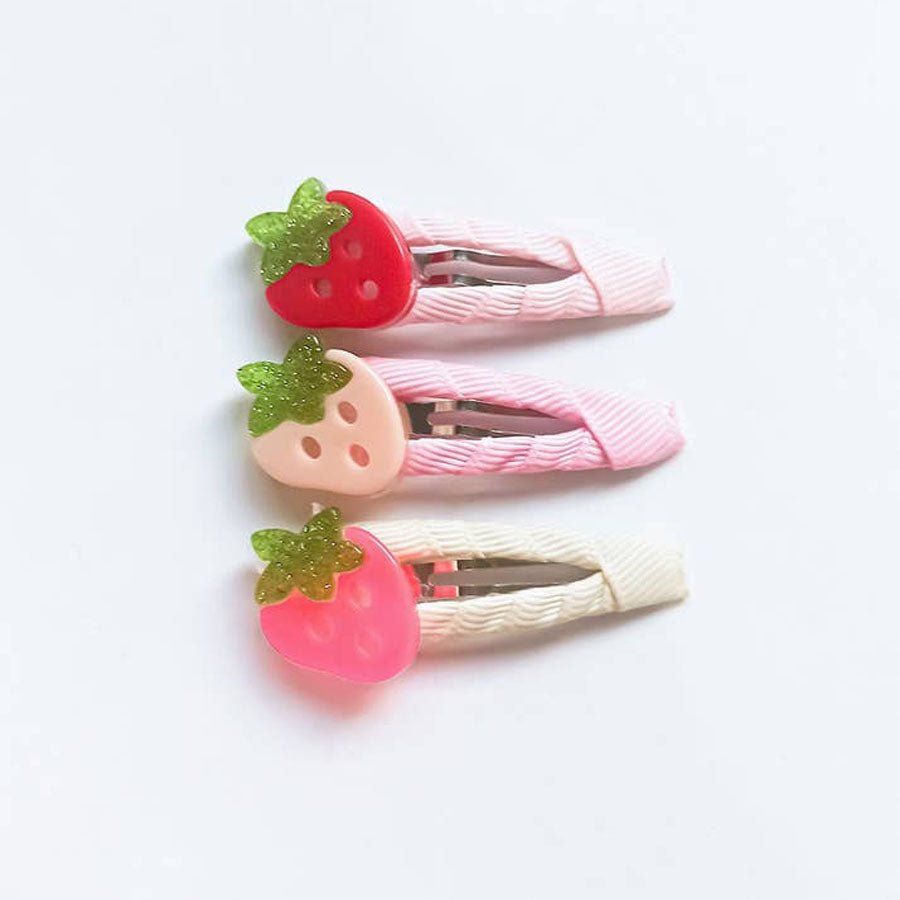 Strawberry Fabric Covered Snap Clips-HAIR CLIPS-Lilies & Roses-Joannas Cuties