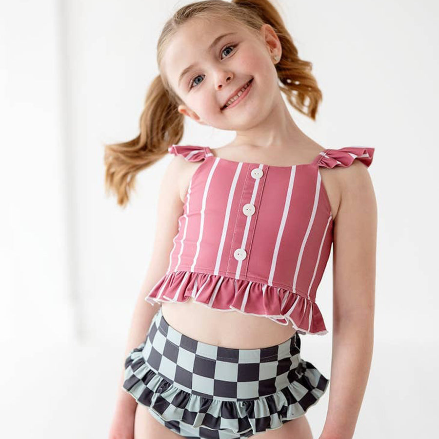 Stripe + Check 2-Piece Ruffle Suit-SWIMWEAR-Made By Molly-Joannas Cuties